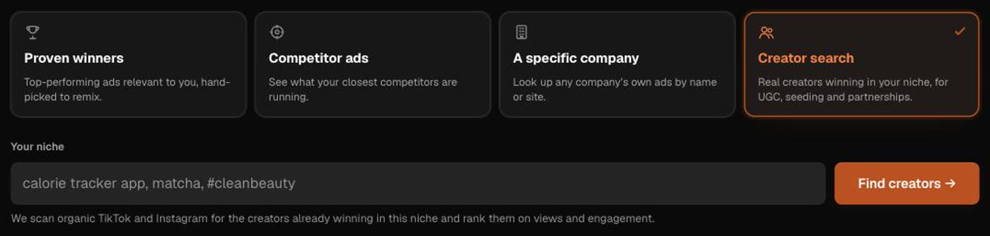 Creator search in the Hermoso app