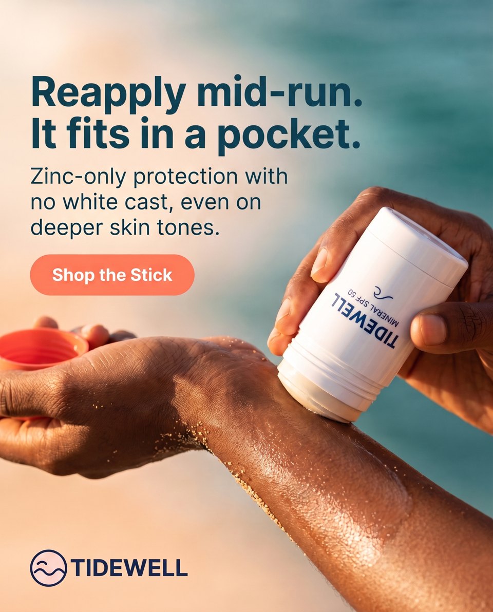 The same sunscreen ad with a new headline: Reapply mid-run. It fits in a pocket.