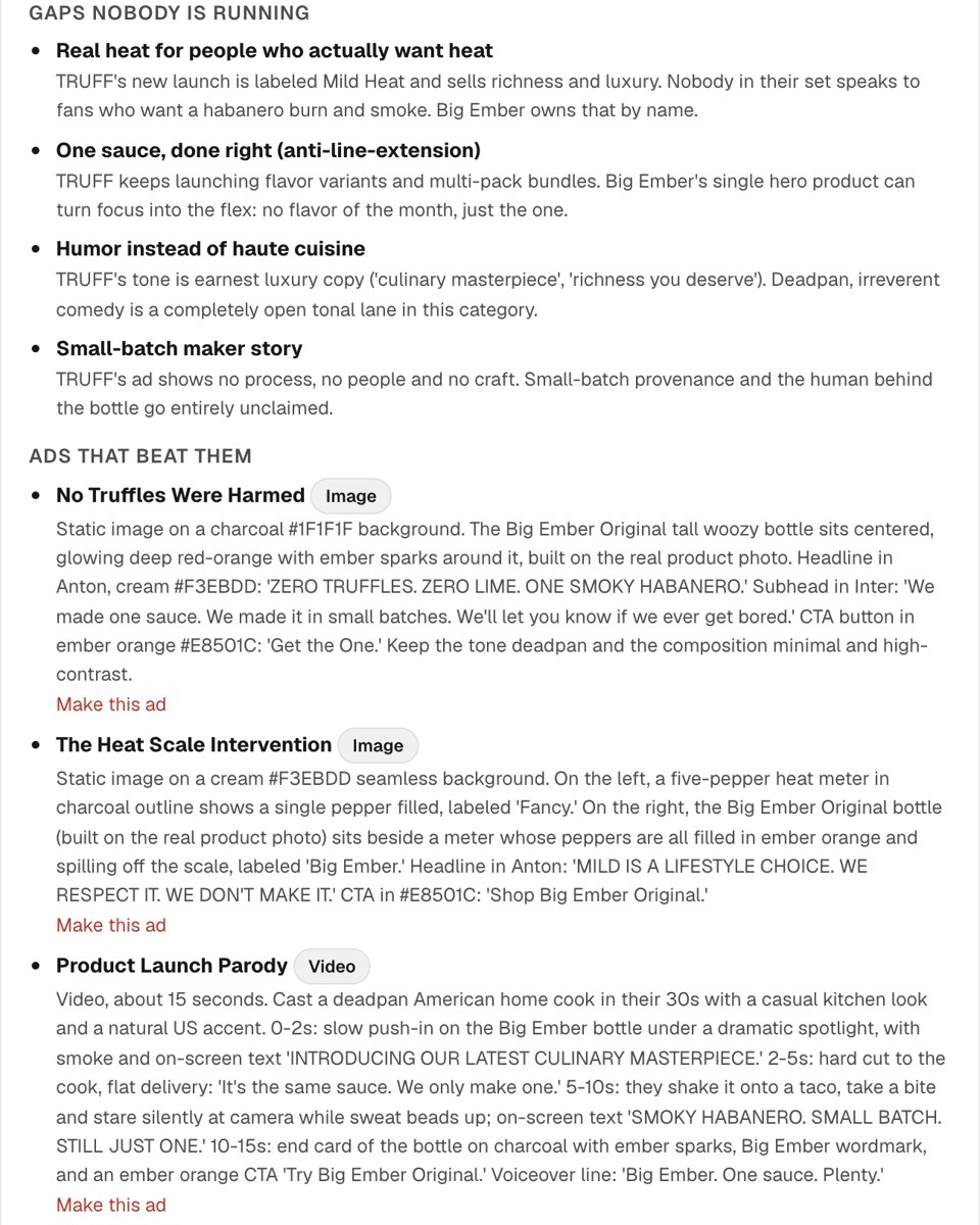 A competitor teardown in Hermoso listing gaps nobody is running and three ads that beat them