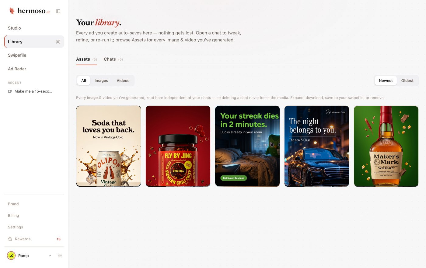 Library of finished ads ready to publish