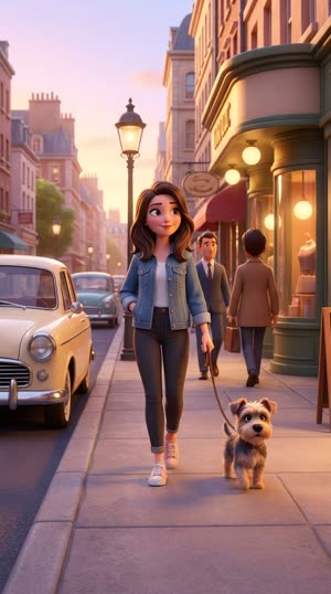 The same street scene restyled as 3d animated movie