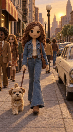 The same street scene restyled as felt puppet stop motion