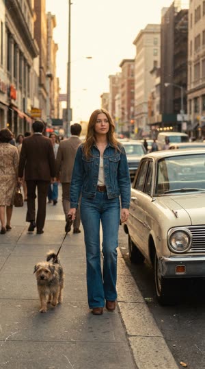The same street scene restyled as 70s film