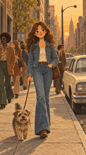 Ang parehong eksena sa kalye, ginawang textured gouache characters