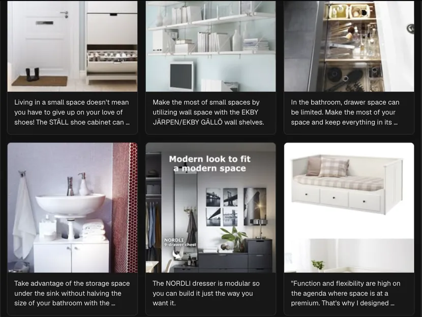 A real lookup in Hermoso: the pins on IKEA USA's Small Space Living board.